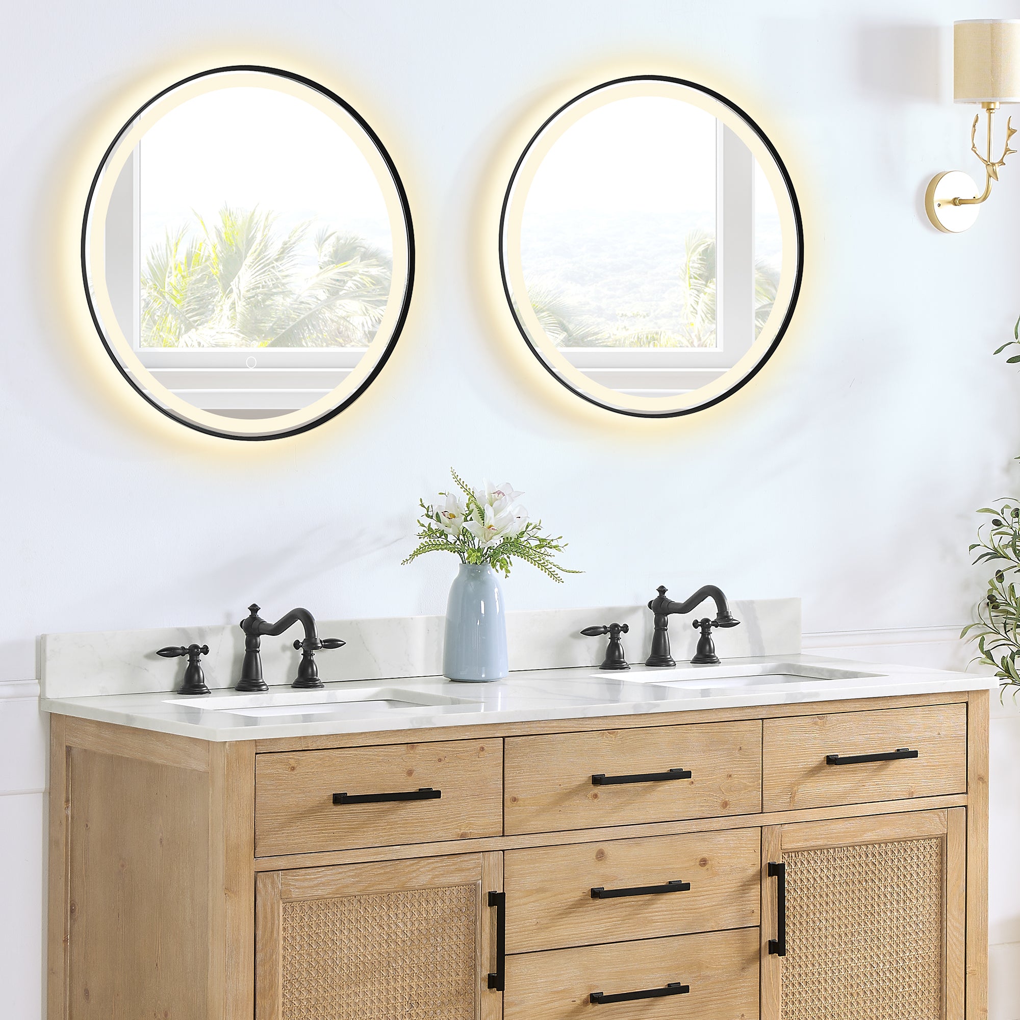 Arbios in Quartz Vanity Top in Calacatta White with White Sink
