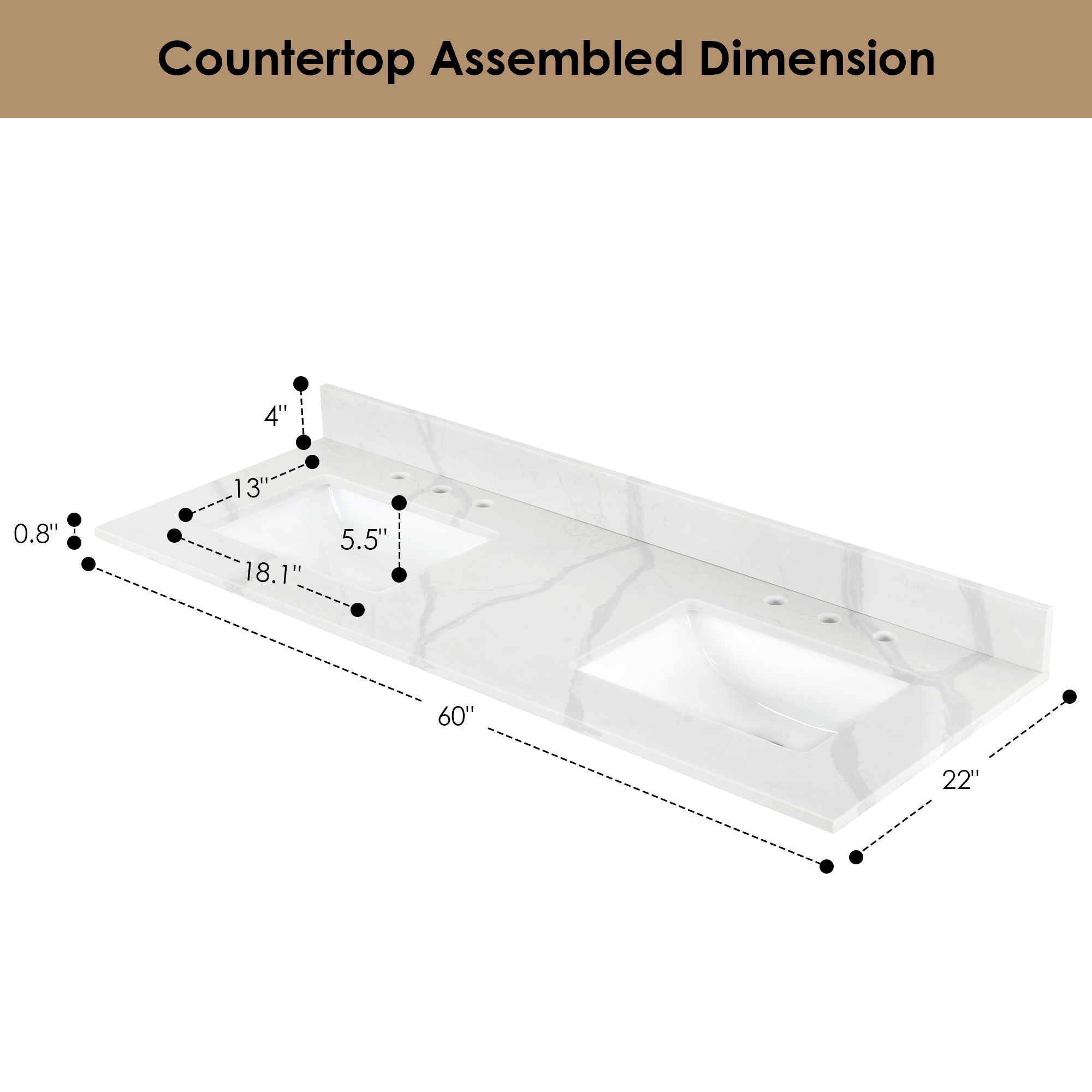 Arbios in Quartz Vanity Top in Calacatta White with White Sink