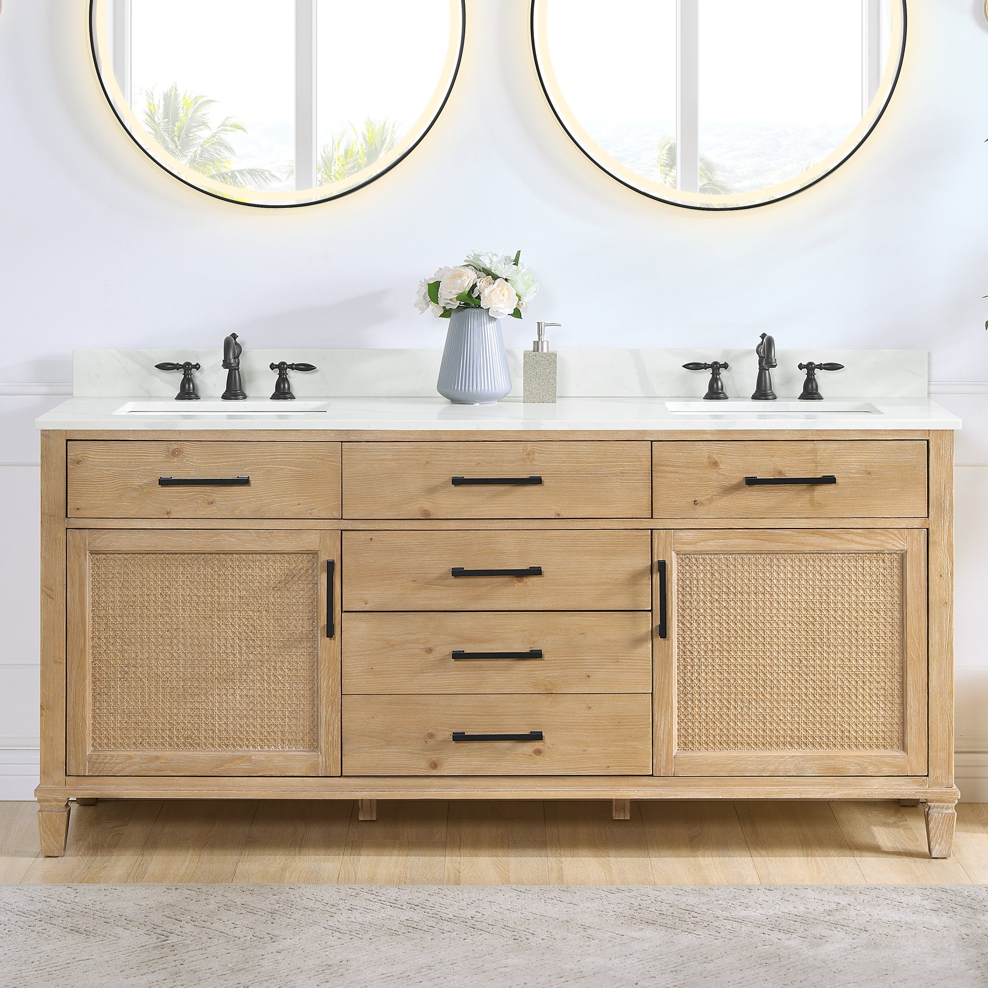 Arbios in Quartz Vanity Top in Calacatta White with White Sink