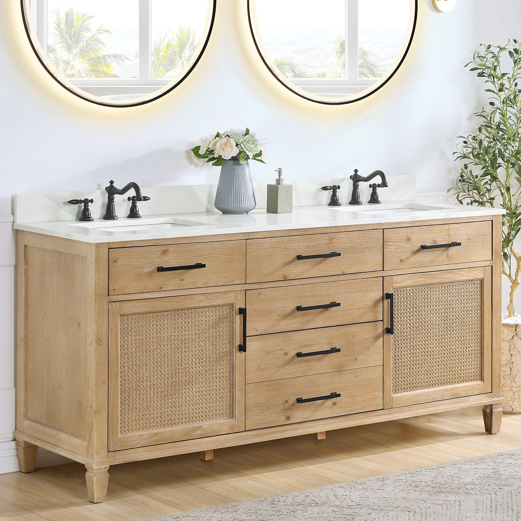 Arbios in Quartz Vanity Top in Calacatta White with White Sink