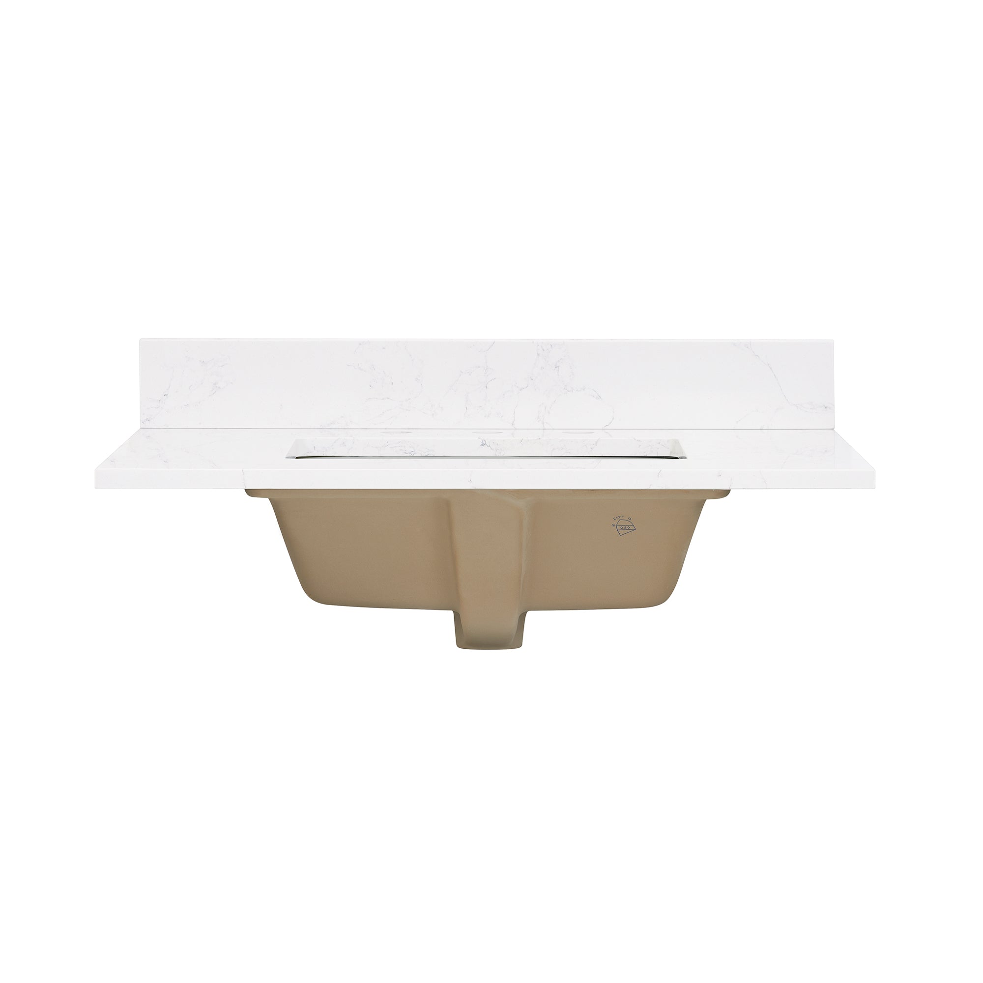 Ceres in Engineered Stone Vanity Top in Grain White with Single White Sink