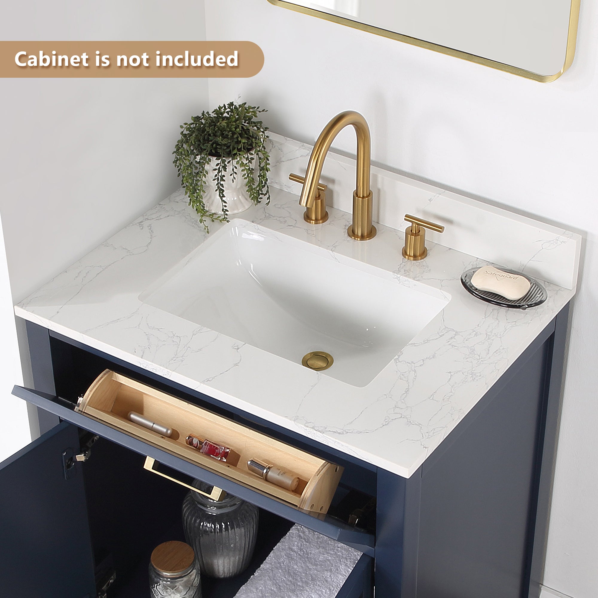 Ceres in Engineered Stone Vanity Top in Grain White with Single White Sink