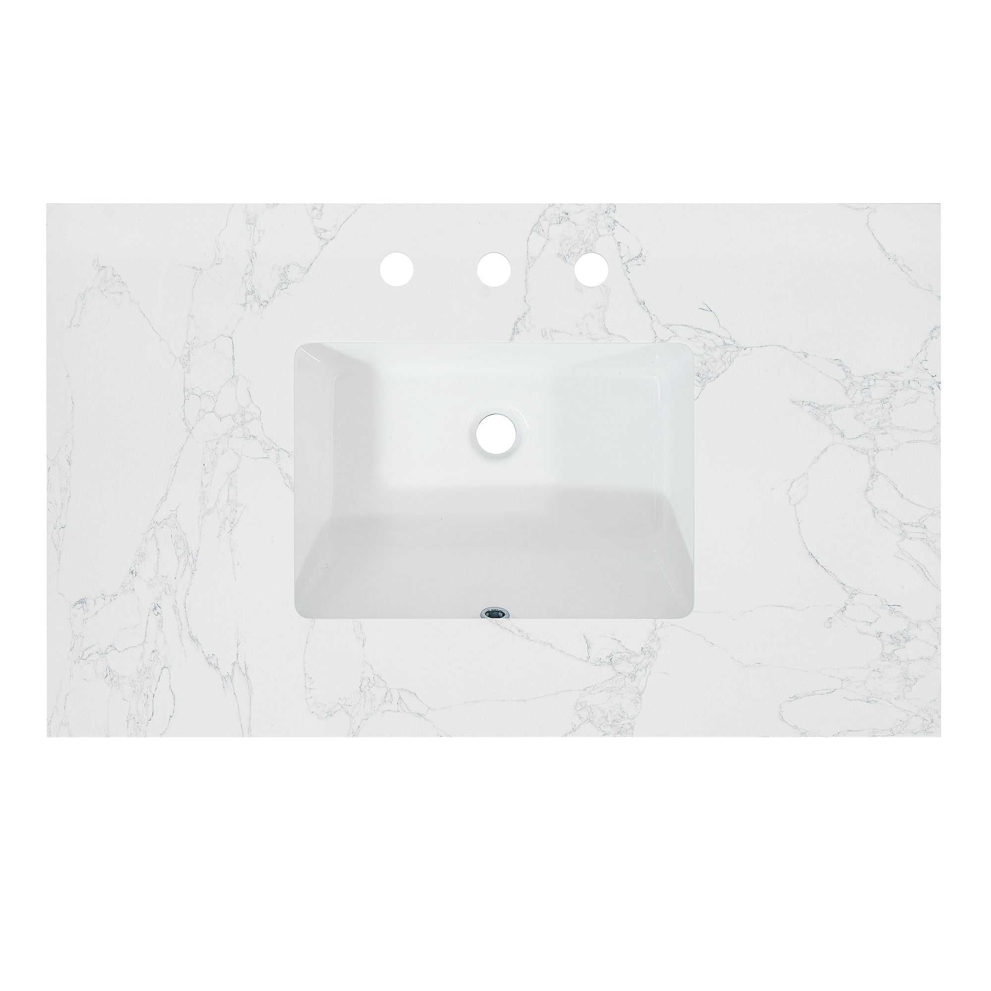 Ceres in Engineered Stone Vanity Top in Grain White with Single White Sink