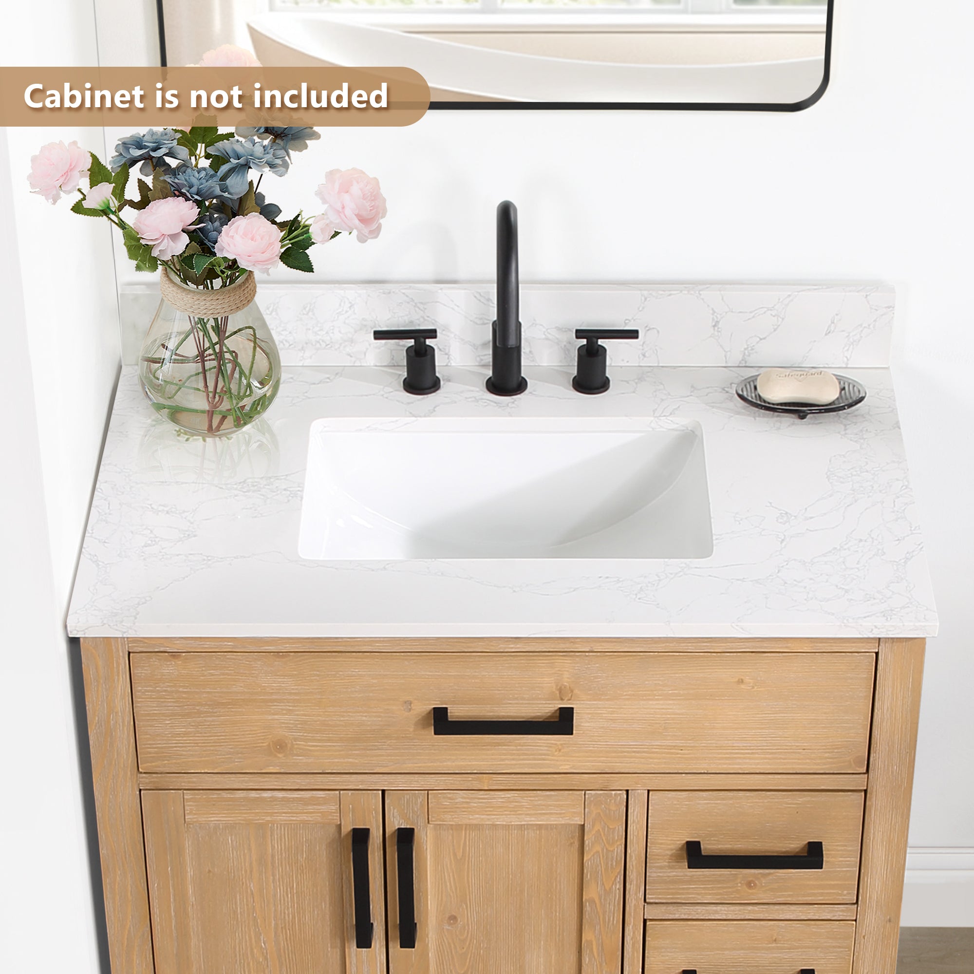 Ceres in Engineered Stone Vanity Top in Grain White with Single White Sink