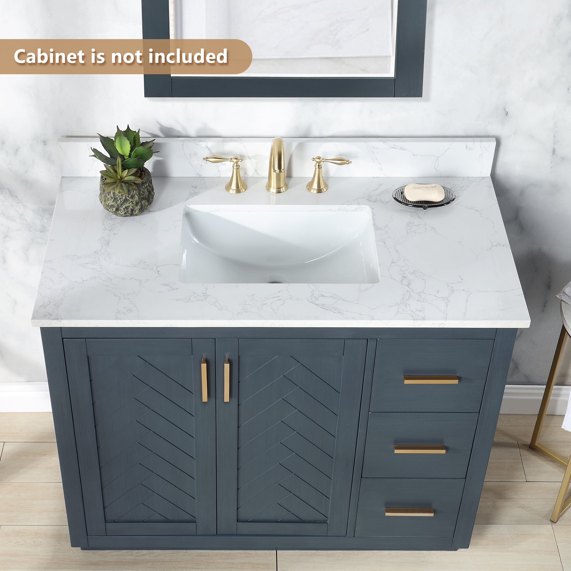 Ceres in Engineered Stone Vanity Top in Grain White with Single White Sink