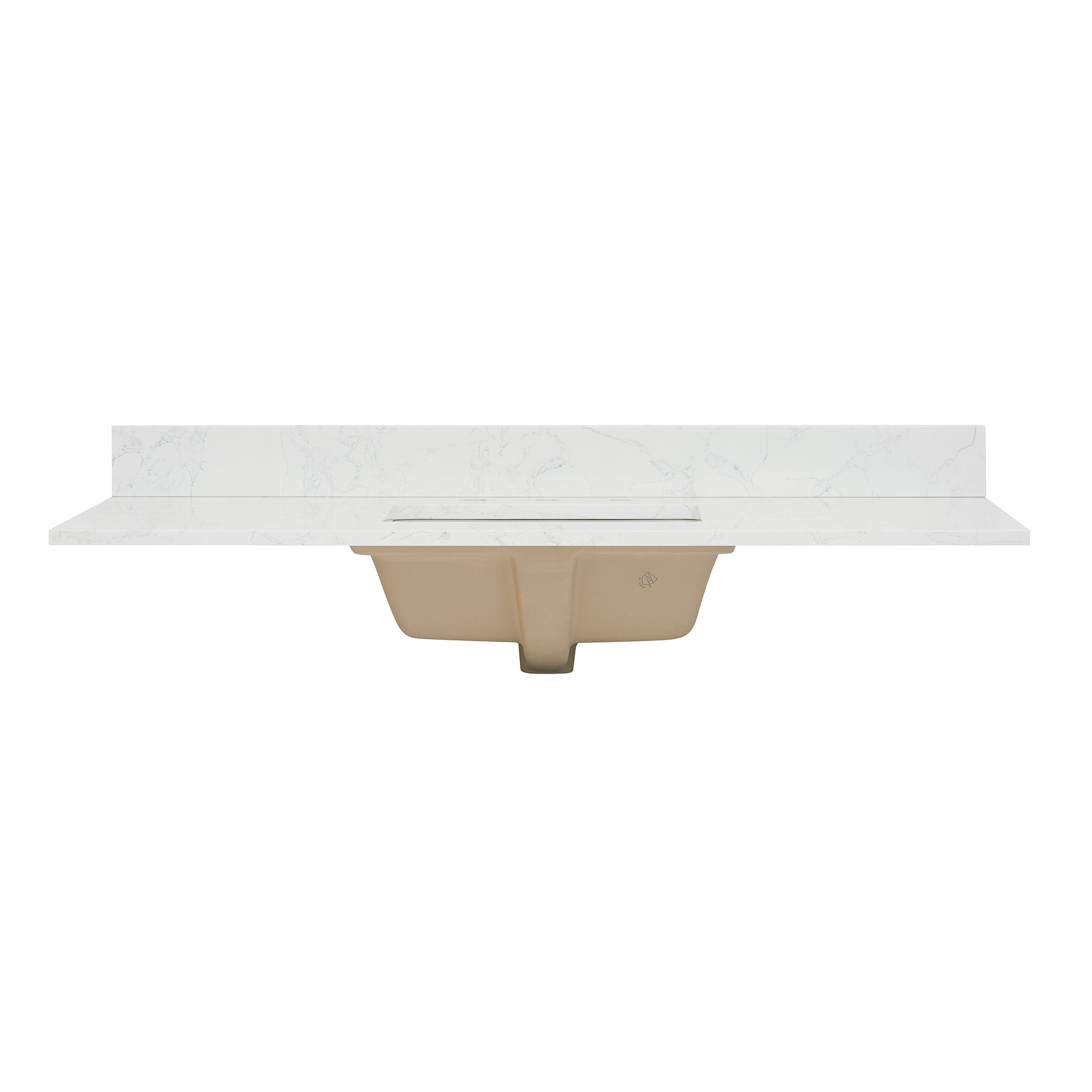 Ceres in Engineered Stone Vanity Top in Grain White with Single White Sink