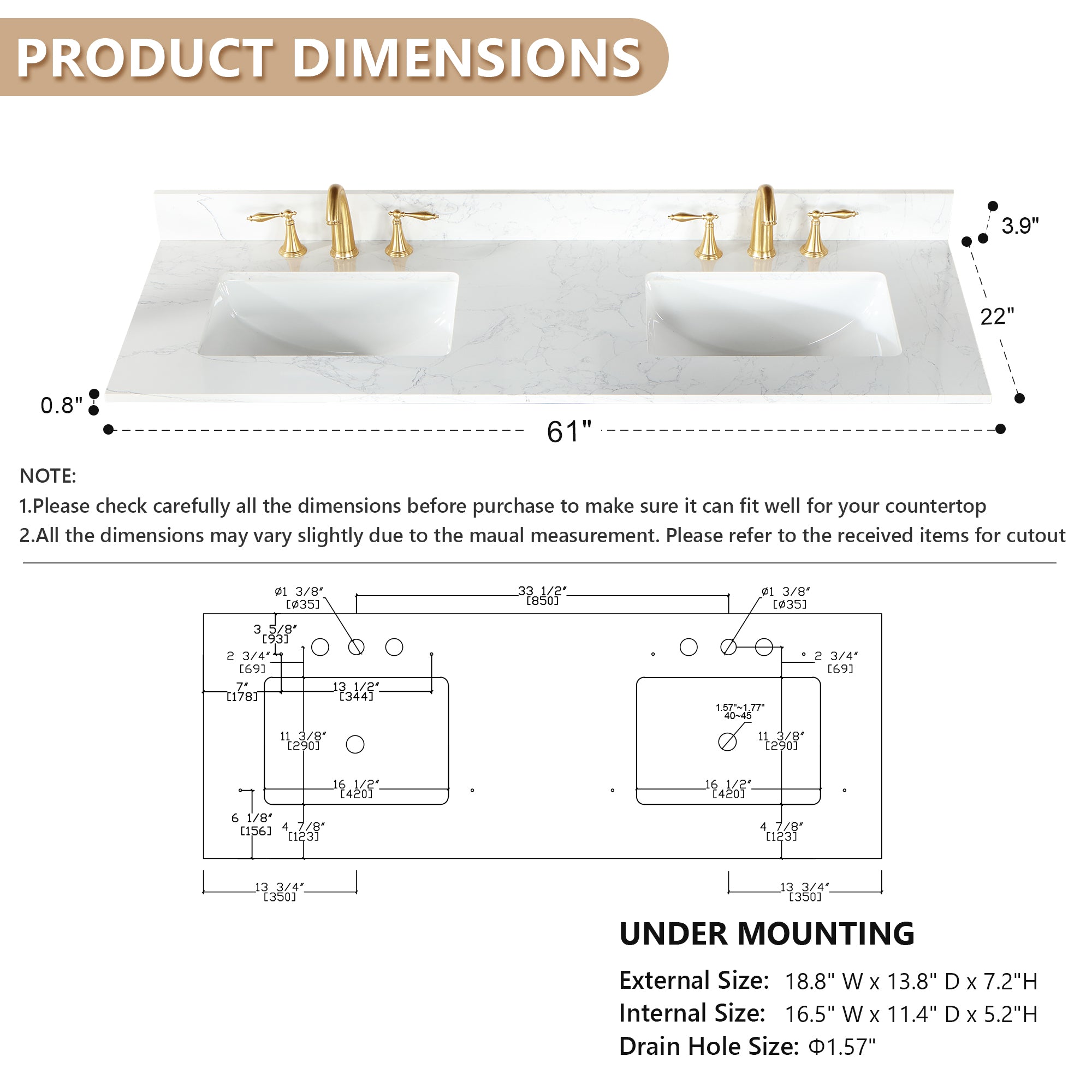 Ceres in Engineered Stone Vanity Top in Grain White with Single White Sink