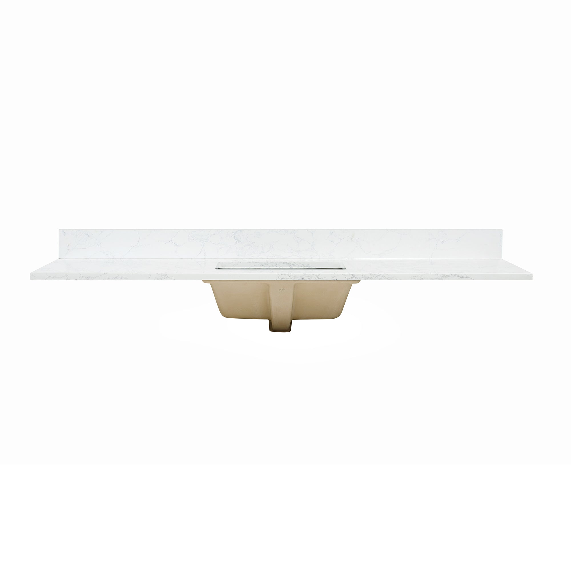 Ceres in Engineered Stone Vanity Top in Grain White with Single White Sink