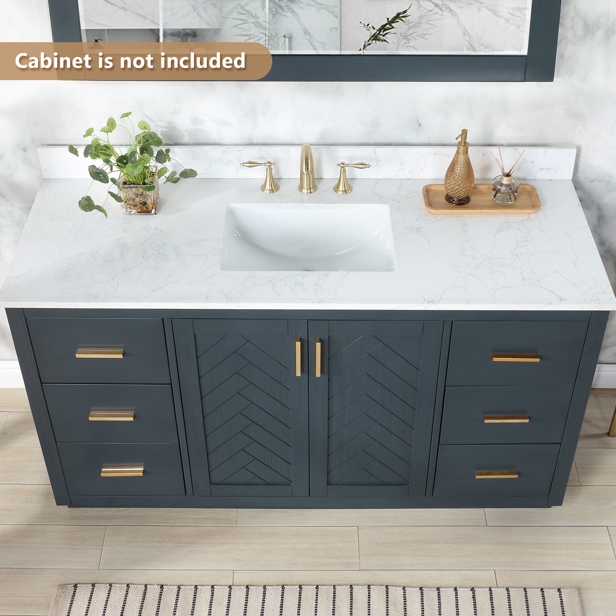 Ceres in Engineered Stone Vanity Top in Grain White with Single White Sink