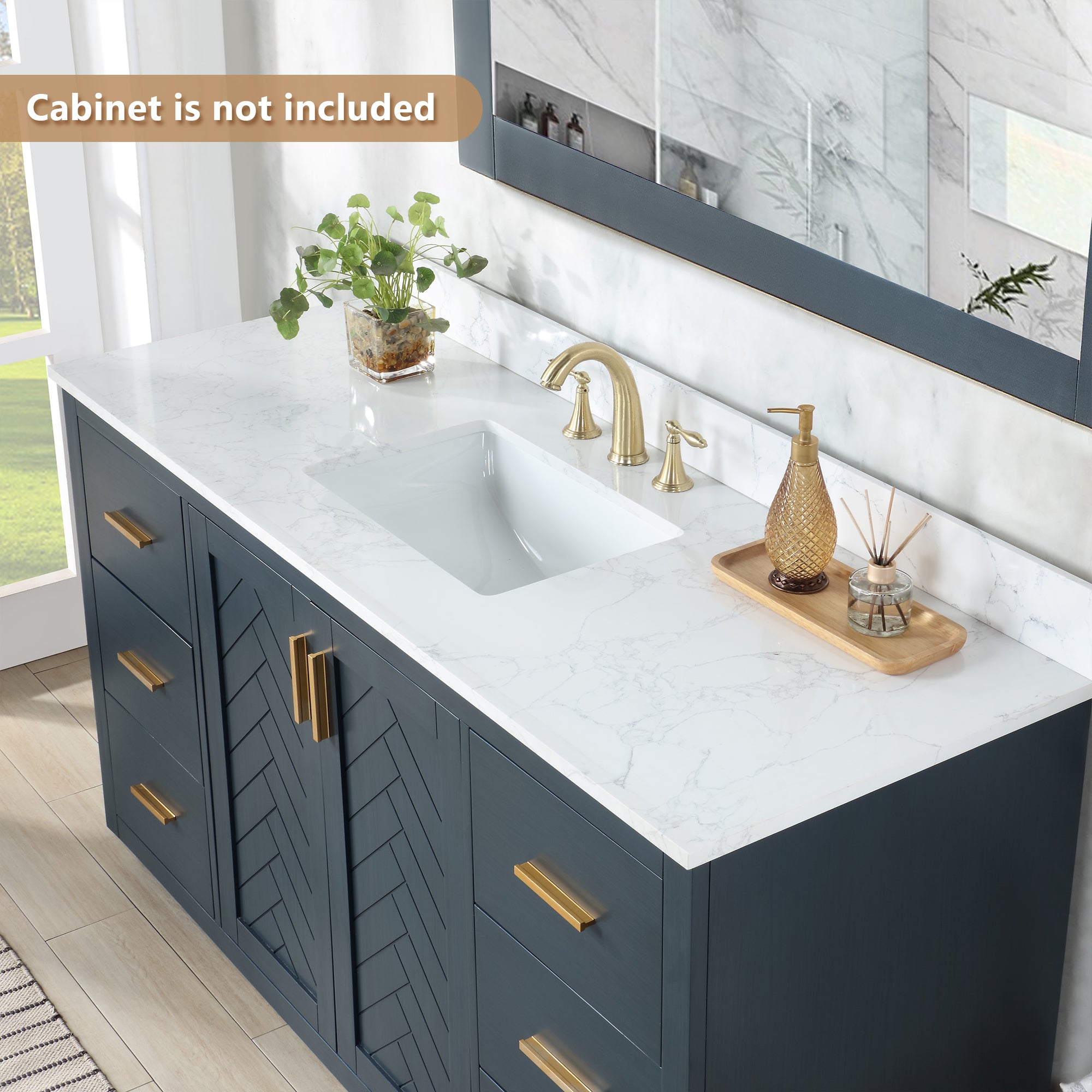 Ceres in Engineered Stone Vanity Top in Grain White with Single White Sink