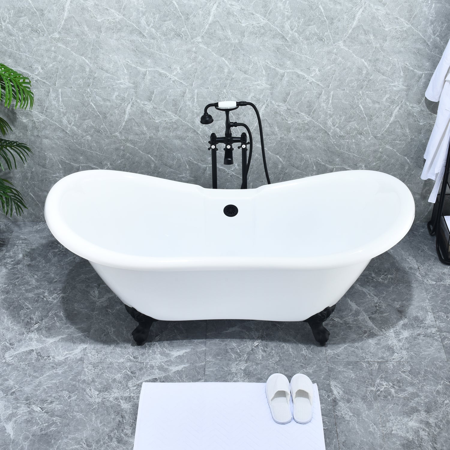 Forc? Vintage Style Cross Handle Claw Foot Floor Mounted Tub Filer with Handshower