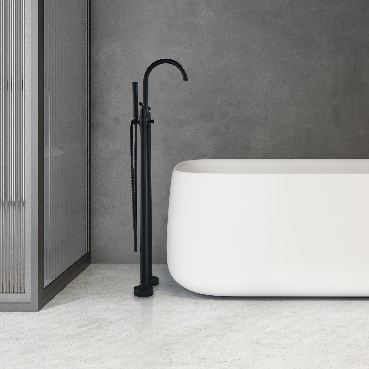 Gnosall Double Lever Handle Freestanding Floor Mounted Tub Filler with Handshower