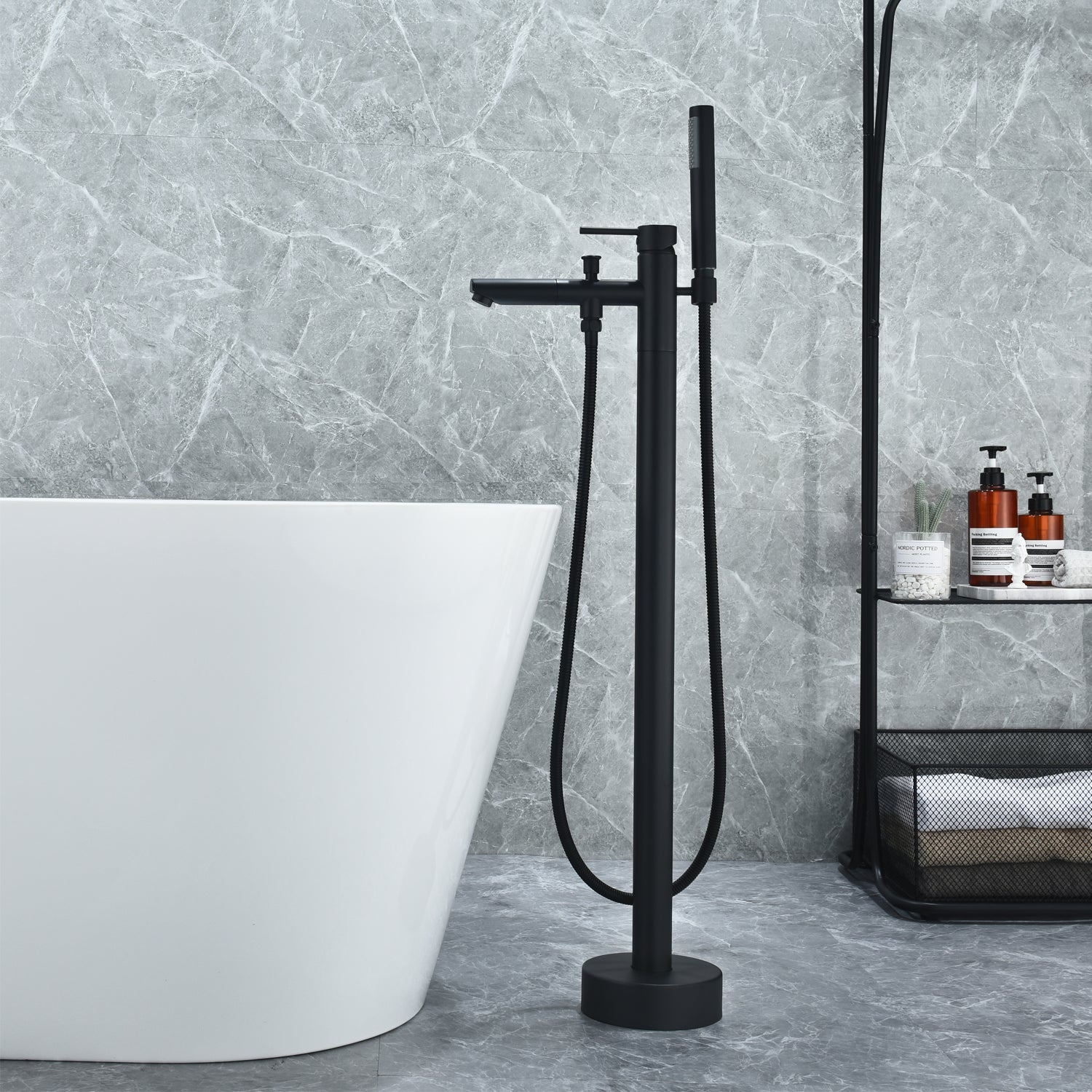 Larod Single Lever Handle Freestanding Floor Mounted Tub Filler with Handshower