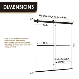 Marcelo 64" W x 76" H By Pass Frameless Shower Door with Clear Glass