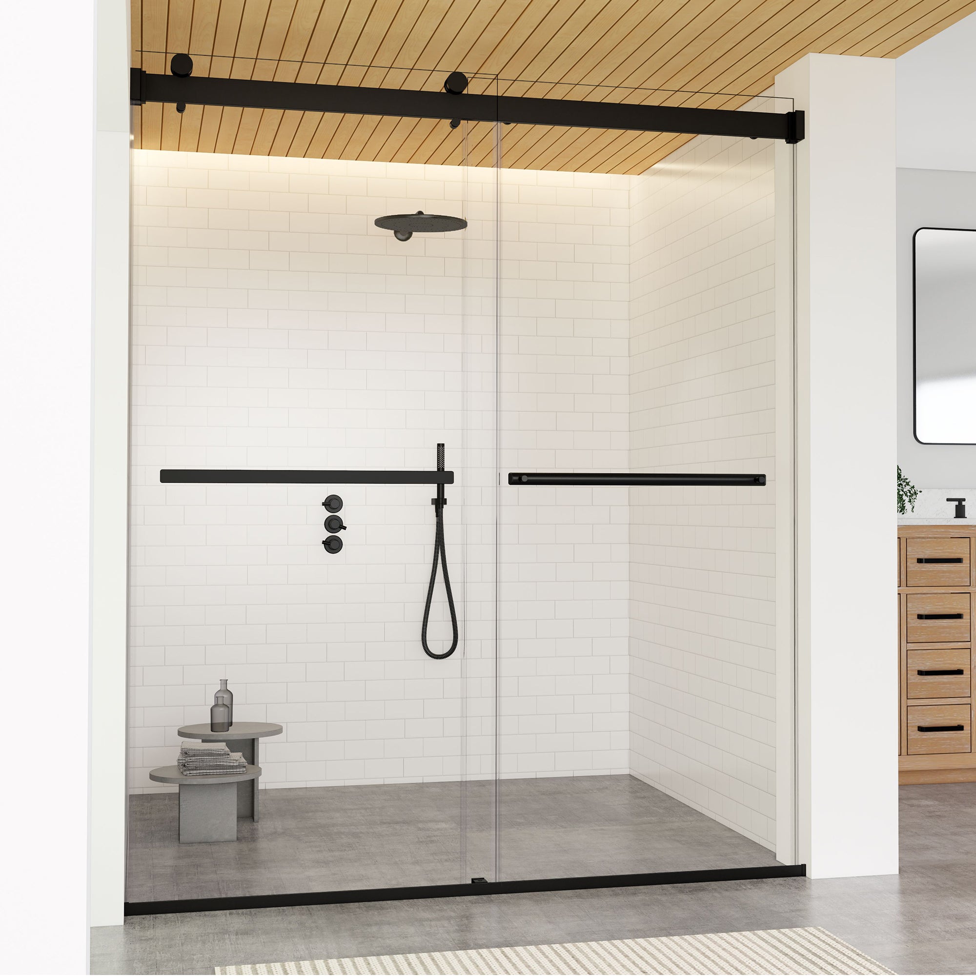 Marcelo 64" W x 76" H By Pass Frameless Shower Door with Clear Glass