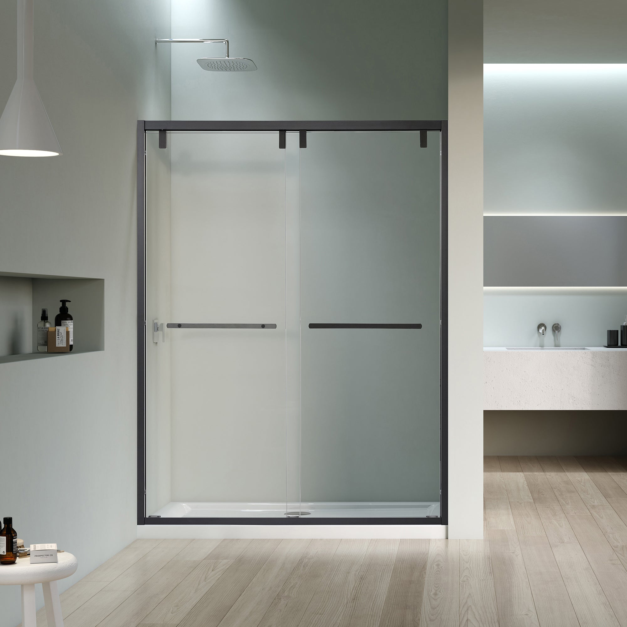 Caspar 52" W x 76" H By Pass Semi Frameless Shower Door with Clear Glass