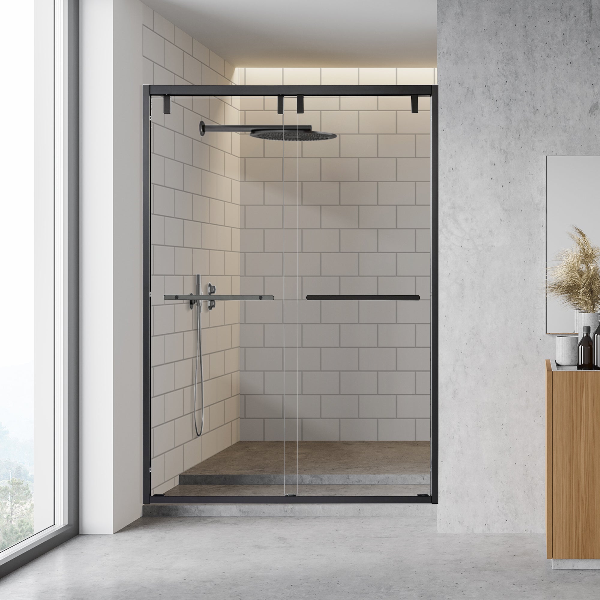 Caspar 52" W x 76" H By Pass Semi Frameless Shower Door with Clear Glass