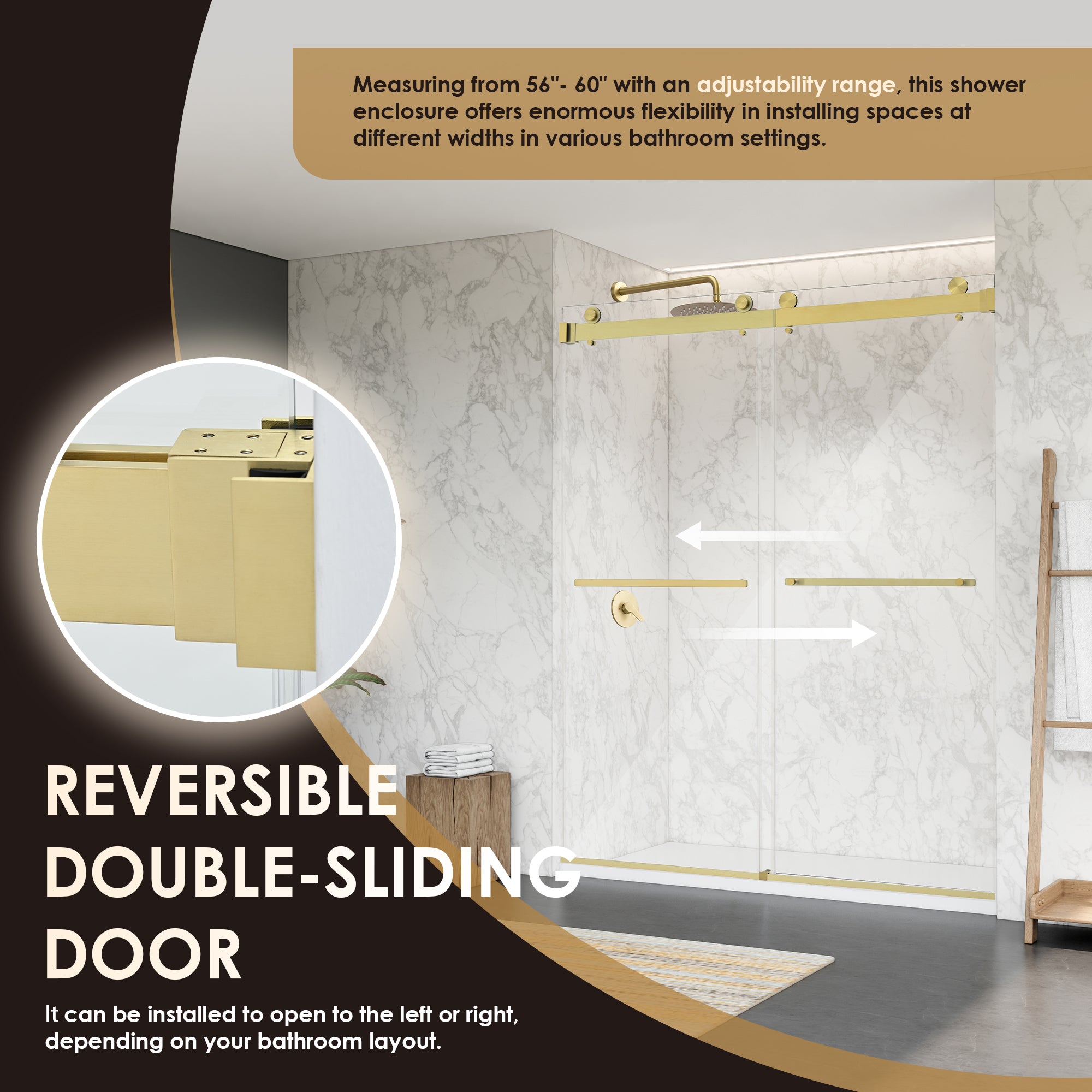 Bolani 60" W x 76" H By Pass Frameless Exposed Roller Shower Door with Clear Glass