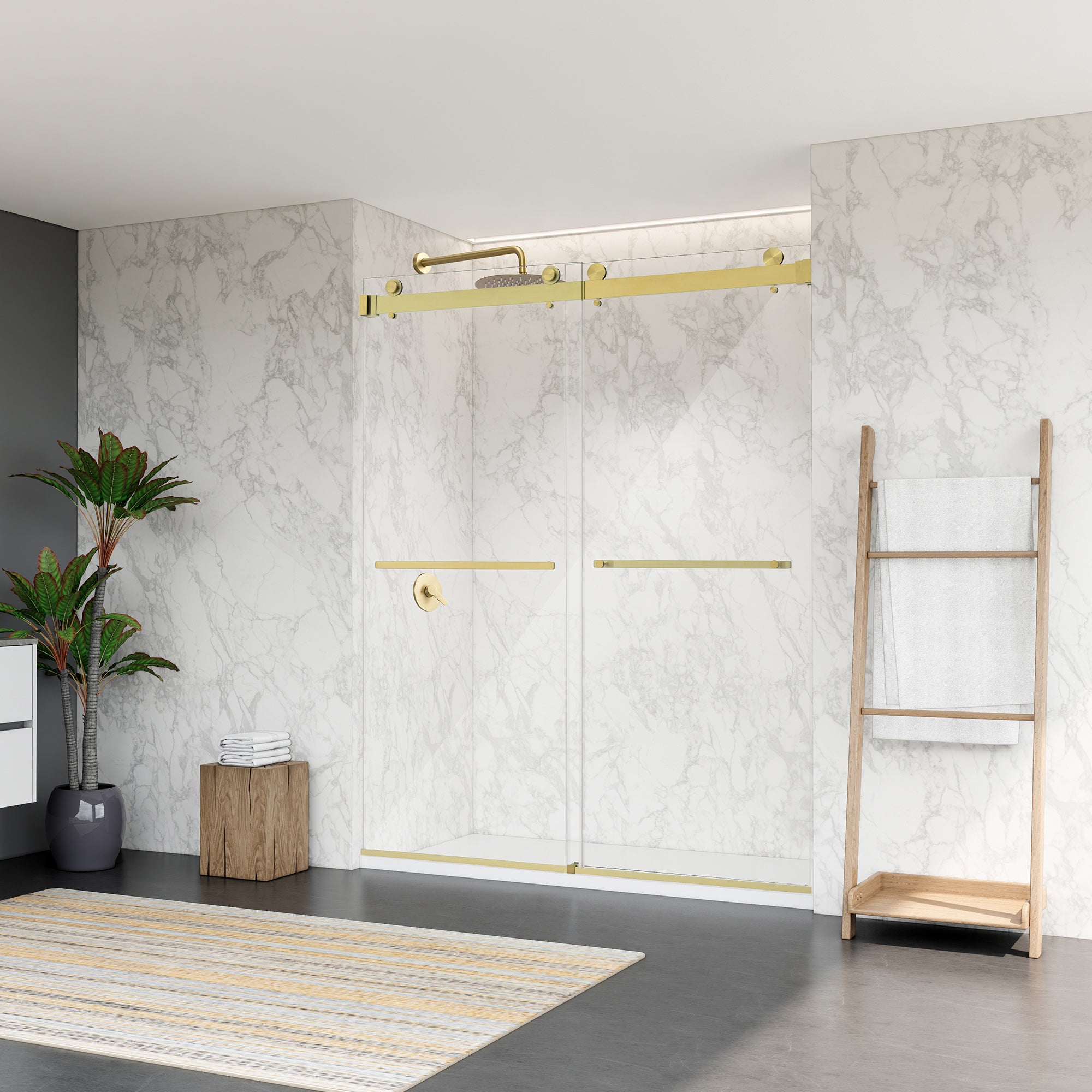 Bolani 60" W x 76" H By Pass Frameless Exposed Roller Shower Door with Clear Glass