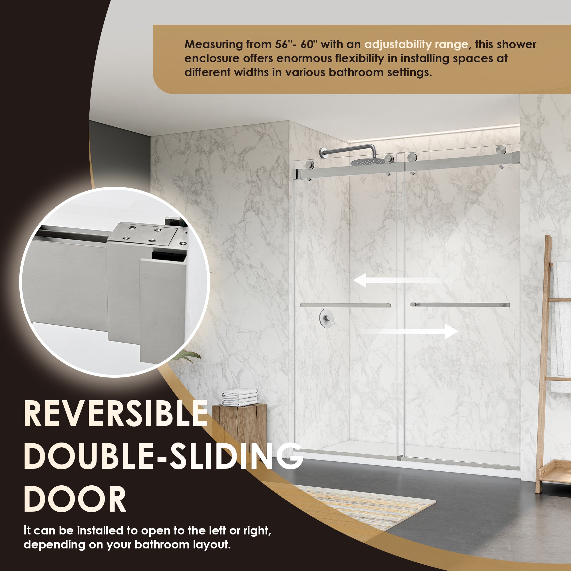 Bolani 60" W x 76" H By Pass Frameless Exposed Roller Shower Door with Clear Glass