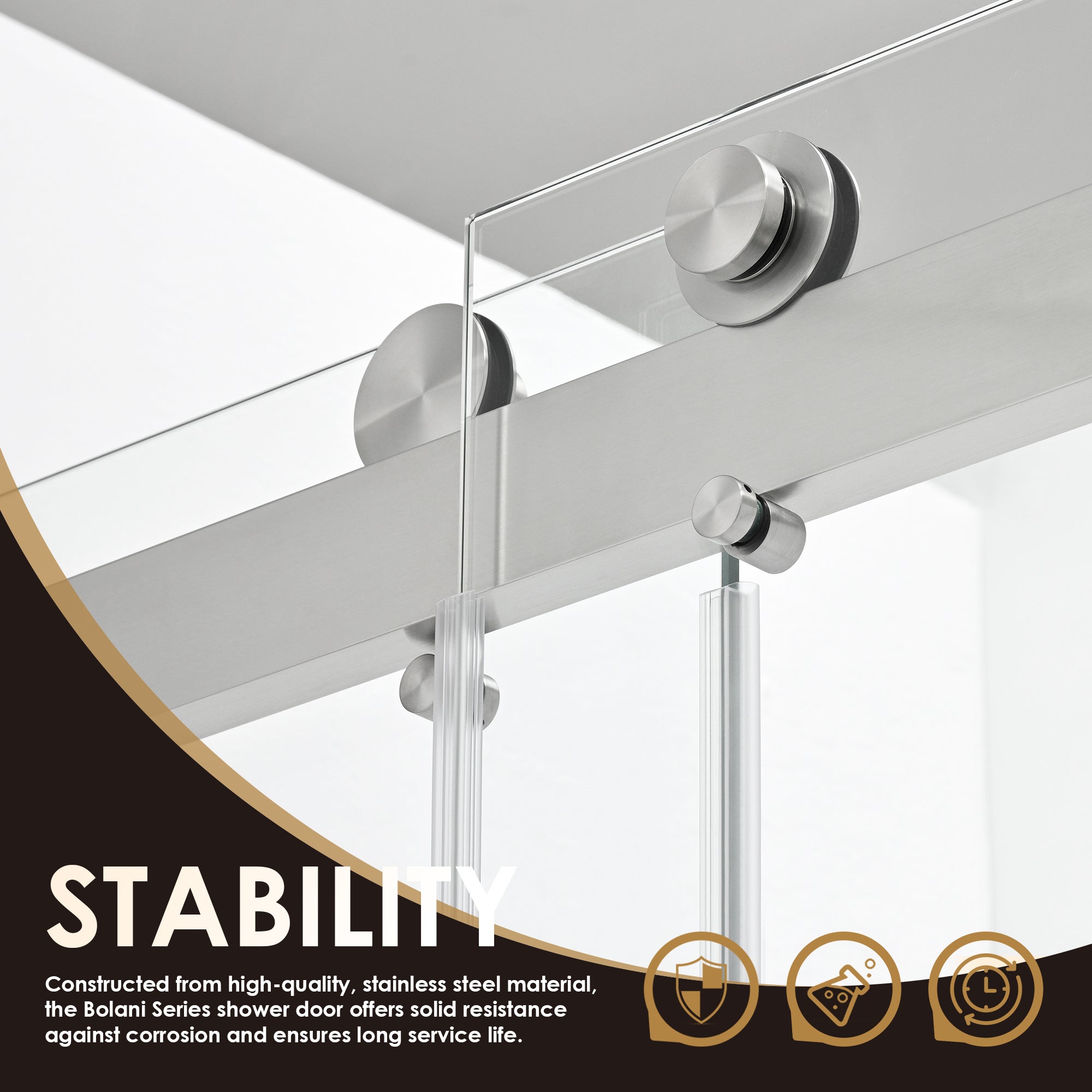 Bolani 60" W x 76" H By Pass Frameless Exposed Roller Shower Door with Clear Glass