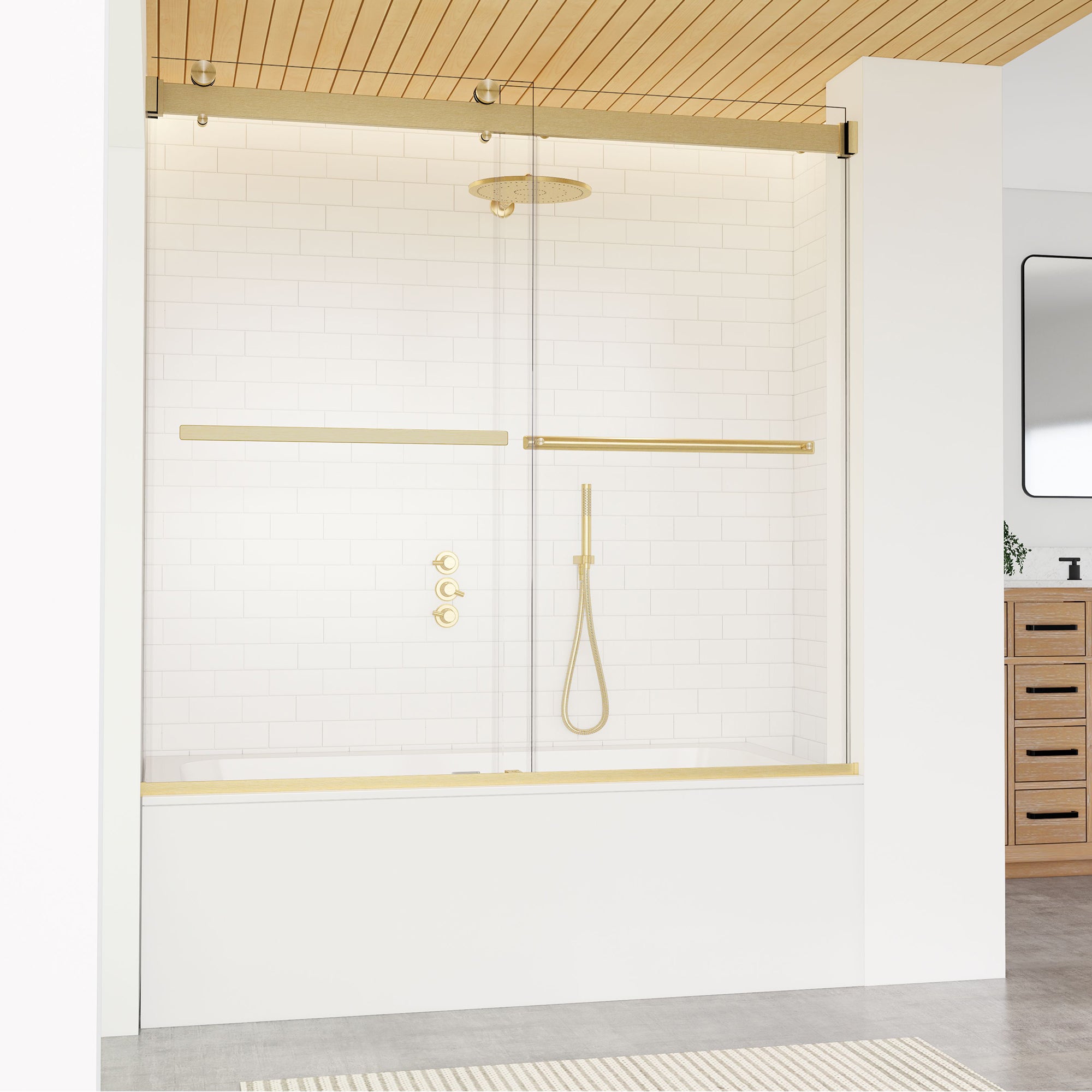 Marcelo 60" W x 58" H By Pass Frameless Tub Door with Clear Glass