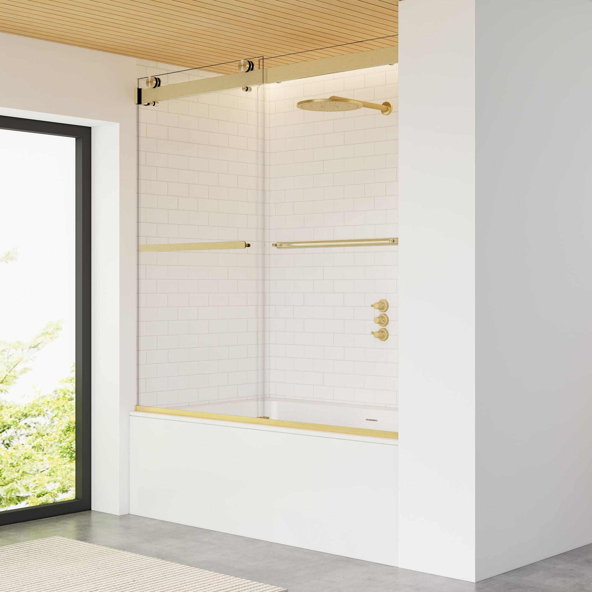 Marcelo 60" W x 58" H By Pass Frameless Tub Door with Clear Glass