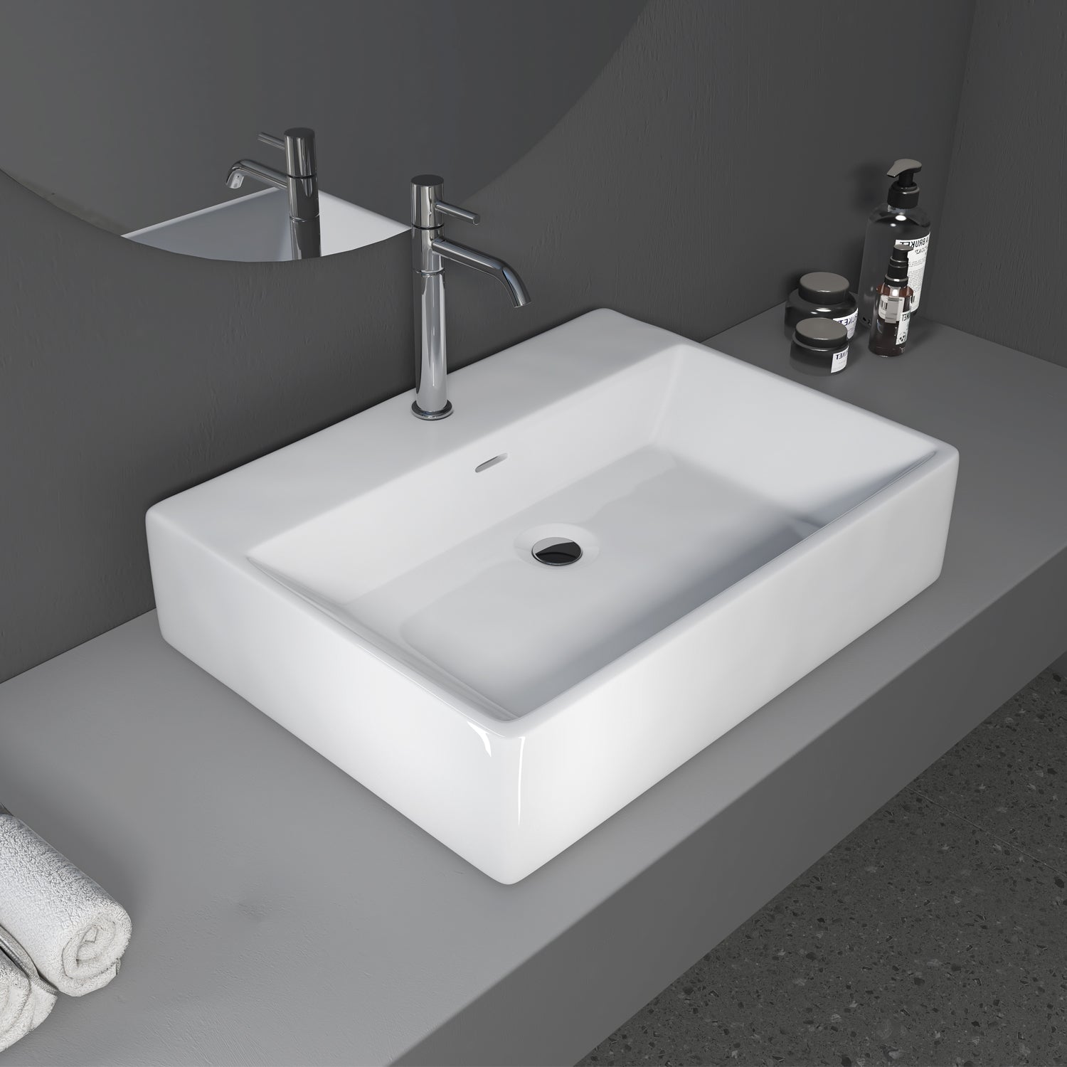 Fremont 24" Rectangle Ceramic Vessel Bathroom Vanity Sink with Overflow