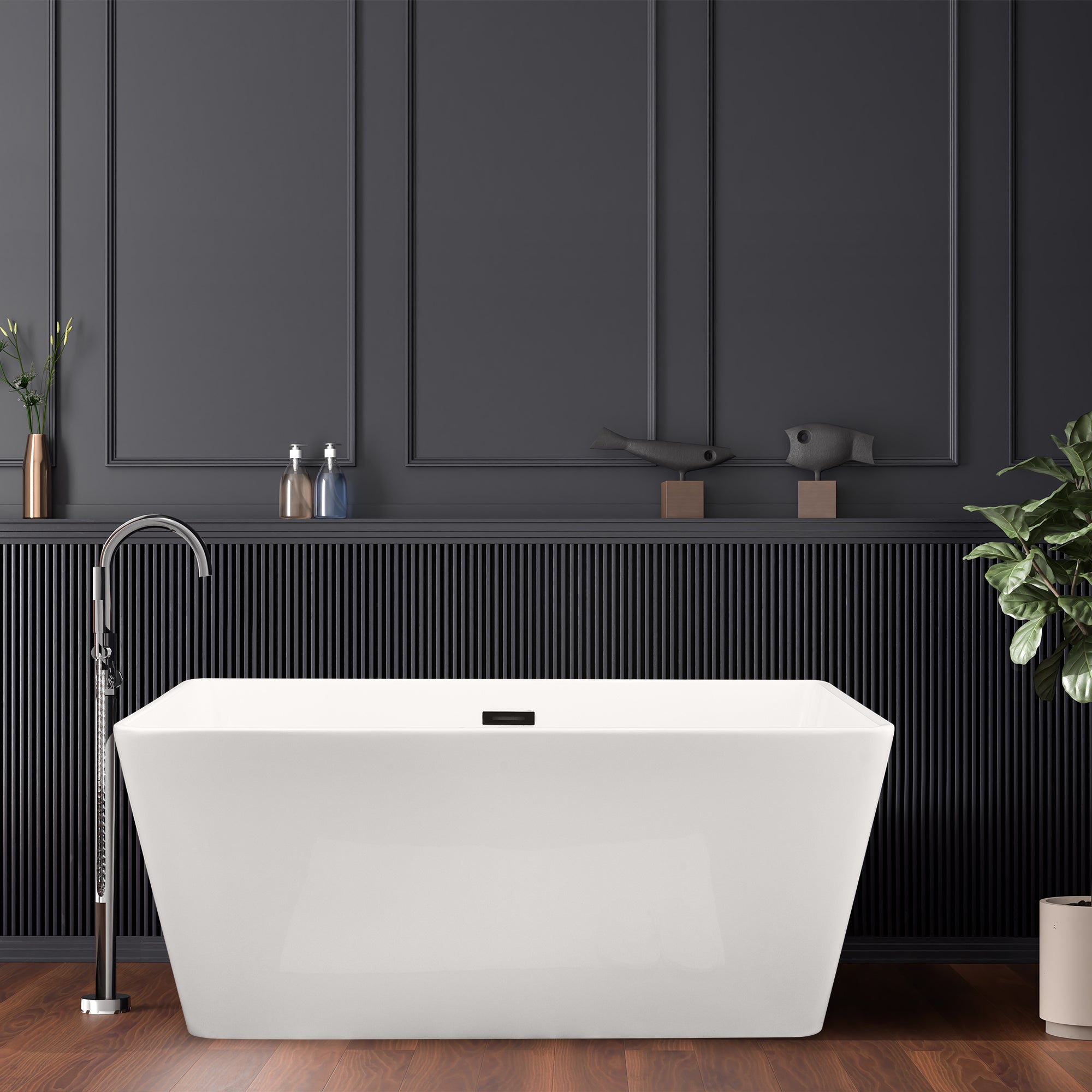 Regina 51" x 28" Flatbottom Freestanding Acrylic Soaking Bathtub in Glossy White with Drain and Overflow