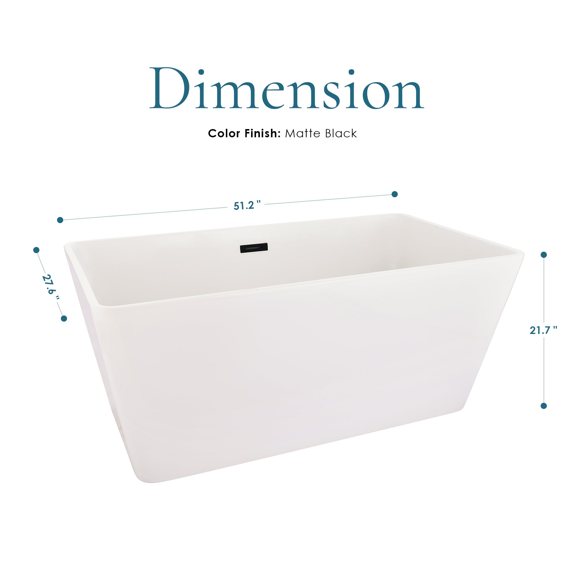 Regina 51" x 28" Flatbottom Freestanding Acrylic Soaking Bathtub in Glossy White with Drain and Overflow