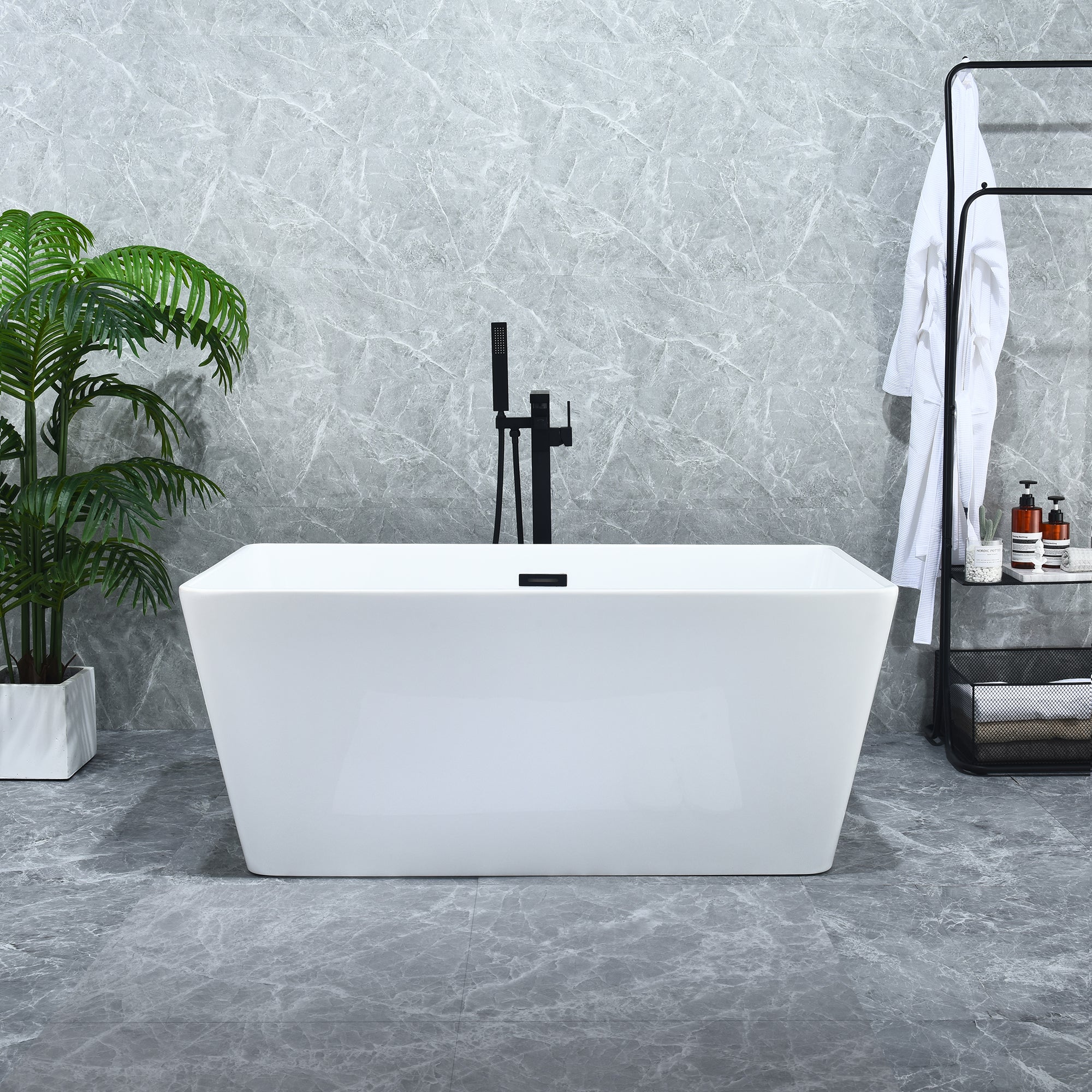 Regina 51" x 28" Flatbottom Freestanding Acrylic Soaking Bathtub in Glossy White with Drain and Overflow