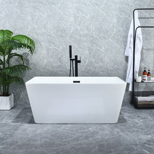 Regina 51" x 28" Flatbottom Freestanding Acrylic Soaking Bathtub in Glossy White with Drain and Overflow