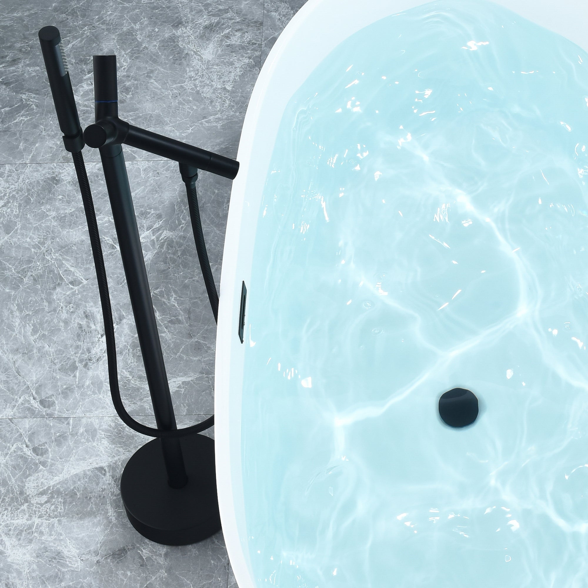 Rauris 59" x 28" Flatbottom Freestanding Acrylic Soaking Bathtub in Glossy White with Drain and Overflow