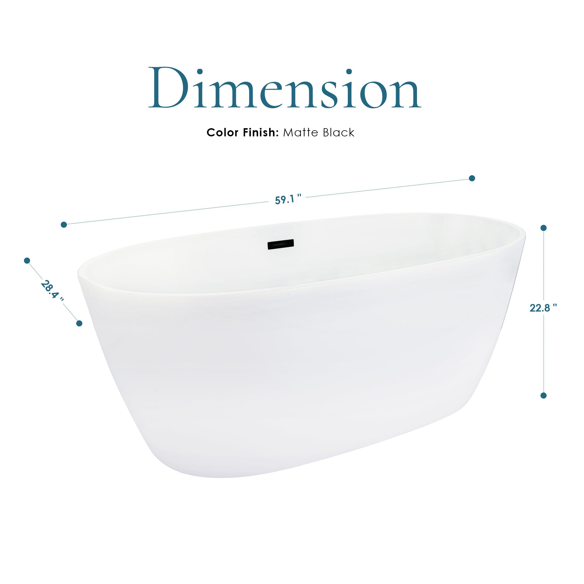 Rauris 59" x 28" Flatbottom Freestanding Acrylic Soaking Bathtub in Glossy White with Drain and Overflow
