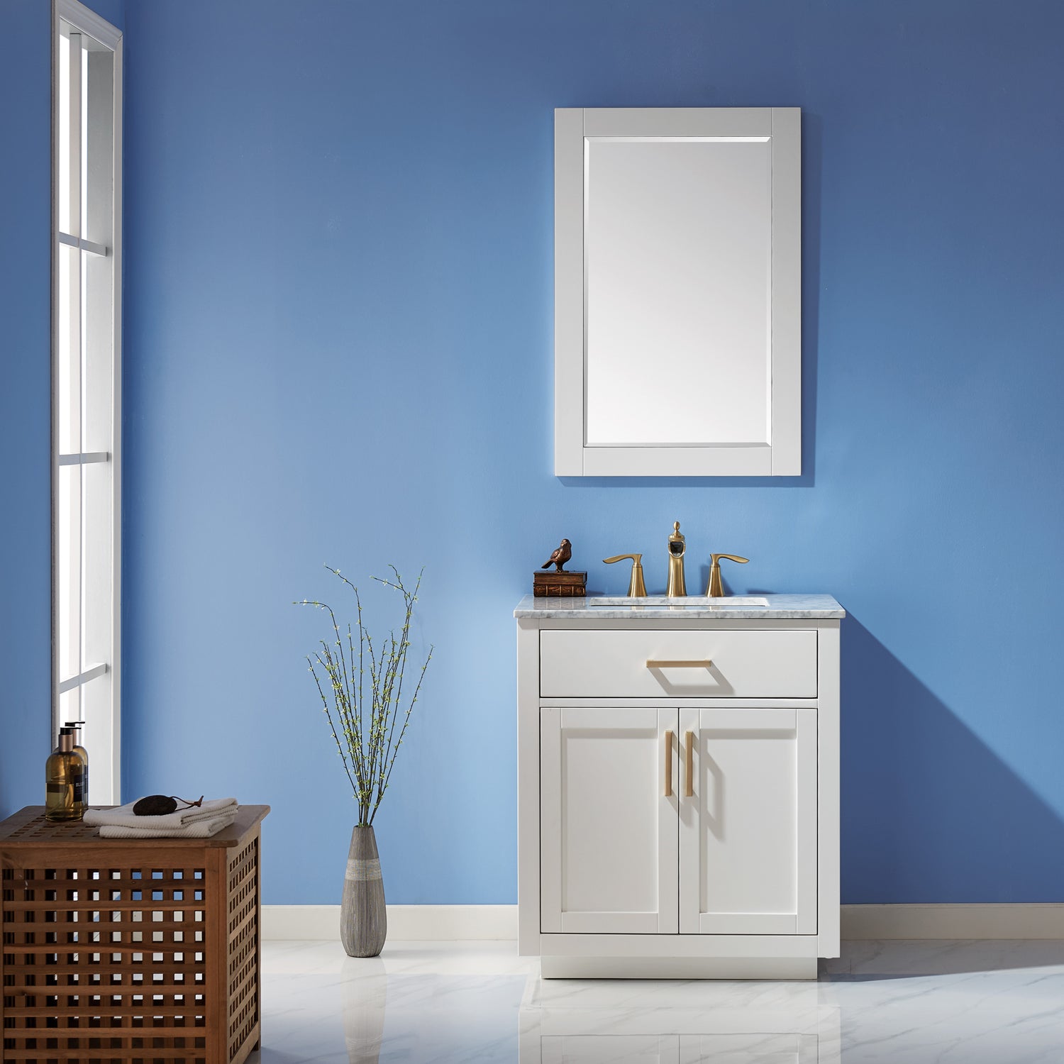 Ivy 30" Single Bathroom Vanity Set with Carrara White Marble Countertop