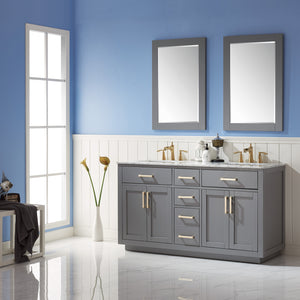 Ivy 60" Double Bathroom Vanity Set with Carrara White Marble Countertop