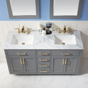 Ivy 60" Double Bathroom Vanity Set with Carrara White Marble Countertop