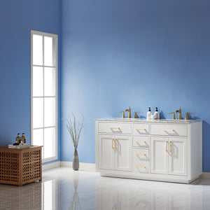 Ivy 60" Double Bathroom Vanity Set with Carrara White Marble Countertop