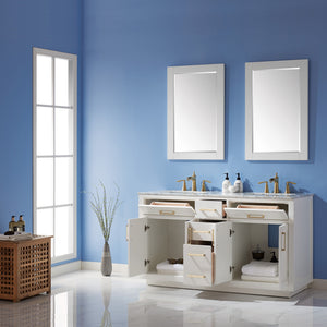 Ivy 60" Double Bathroom Vanity Set with Carrara White Marble Countertop