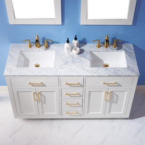Ivy 60" Double Bathroom Vanity Set with Carrara White Marble Countertop