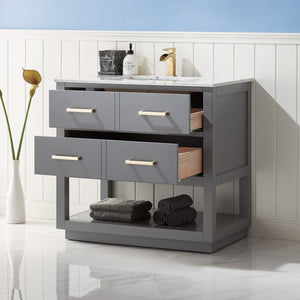Remi 36" Single Bathroom Vanity Set in Marble Countertop