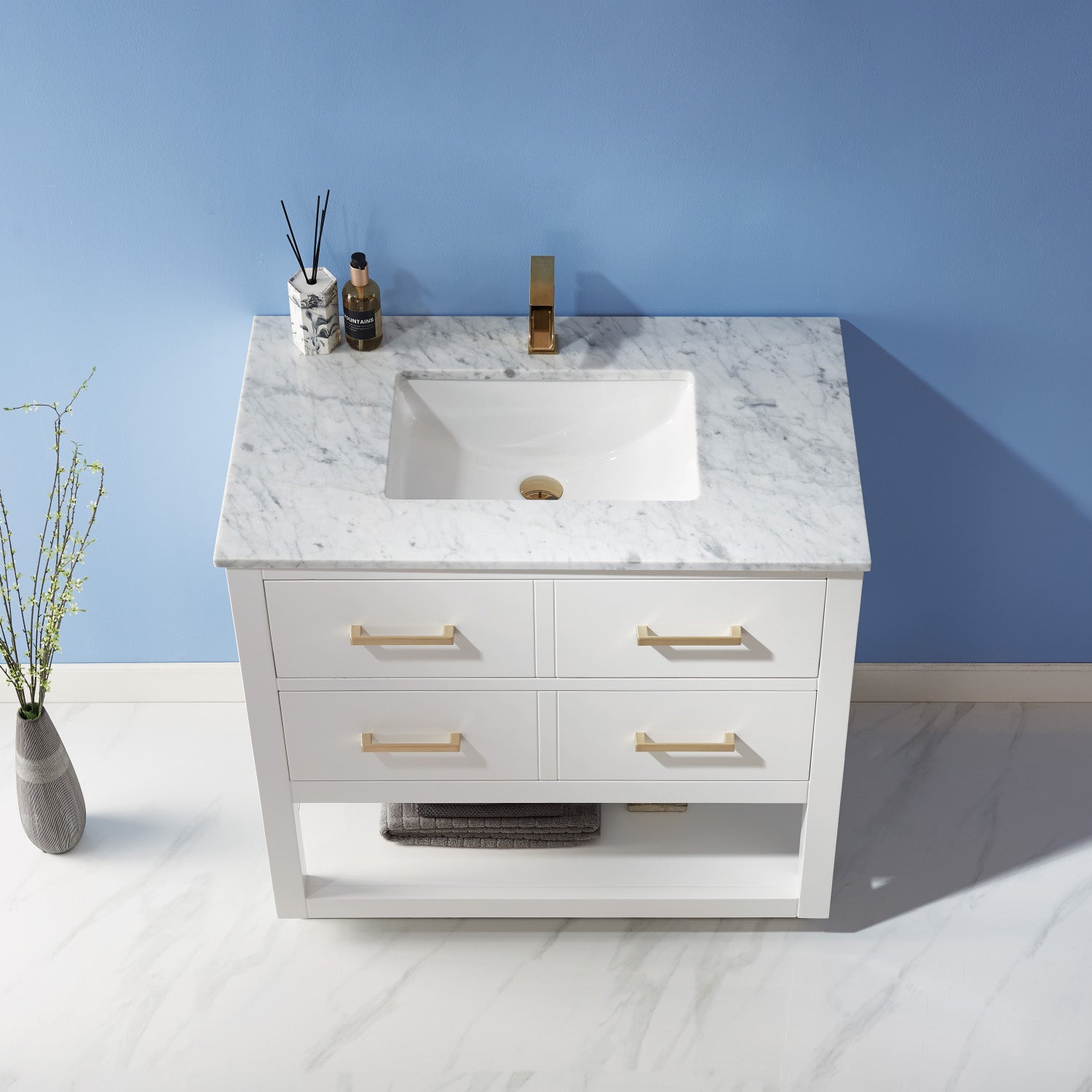 Remi 36" Single Bathroom Vanity Set in Marble Countertop