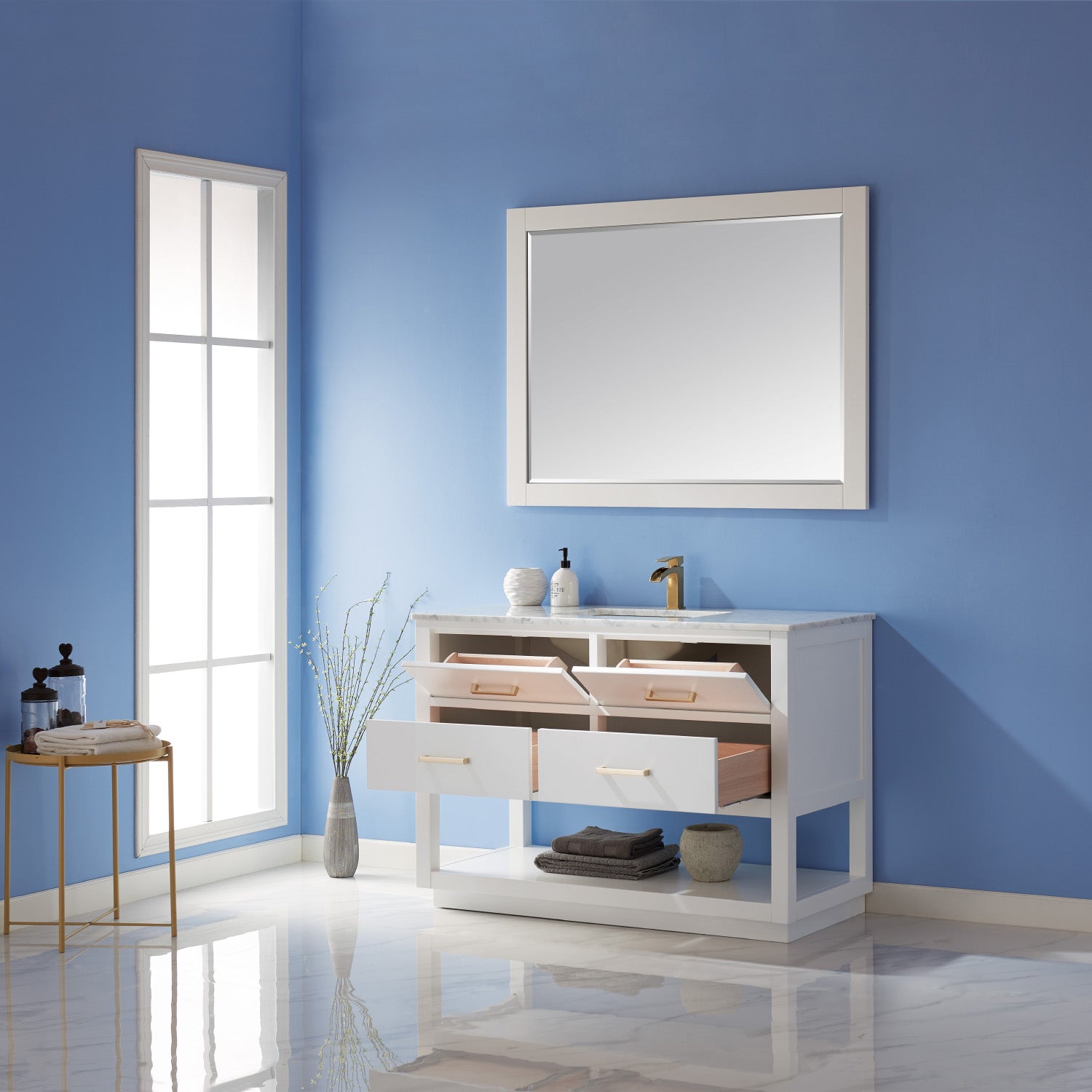 Remi 48" Single Bathroom Vanity Set with Marble Countertop