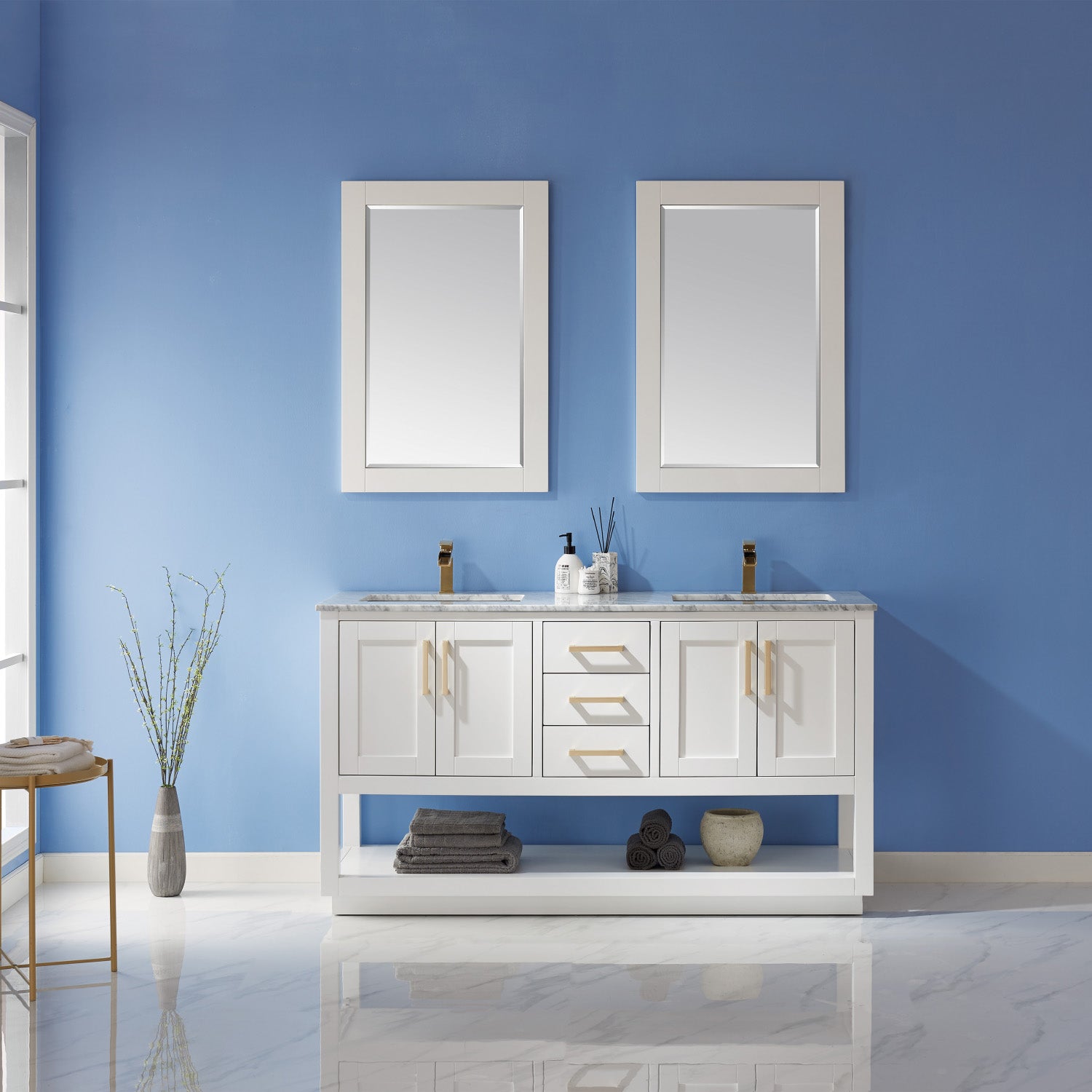Remi 60" Double Bathroom Vanity Set with Marble Countertop