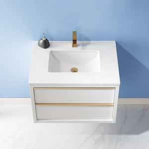 Morgan 30" Single Bathroom Vanity Set in White and Composite Aosta White Stone Countertop