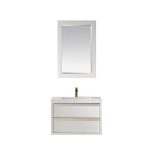 Morgan 30" Single Bathroom Vanity Set in White and Composite Aosta White Stone Countertop