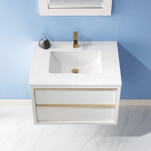 Morgan 30" Single Bathroom Vanity Set in White and Composite Aosta White Stone Countertop