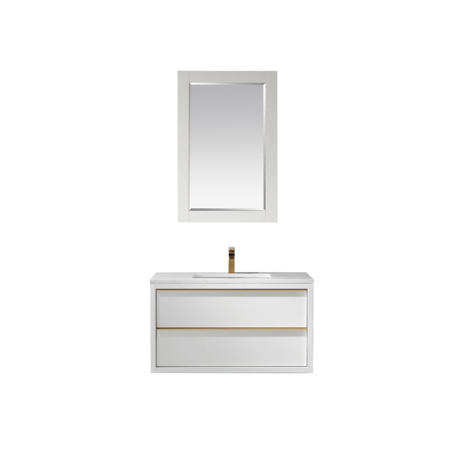 Morgan 36" Single Bathroom Vanity Set in White and Composite Aosta White Stone Countertop