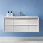 Load image into Gallery viewer, Morgan 48&quot; Single Bathroom Vanity Set in White and Composite Aosta White Stone Countertop
