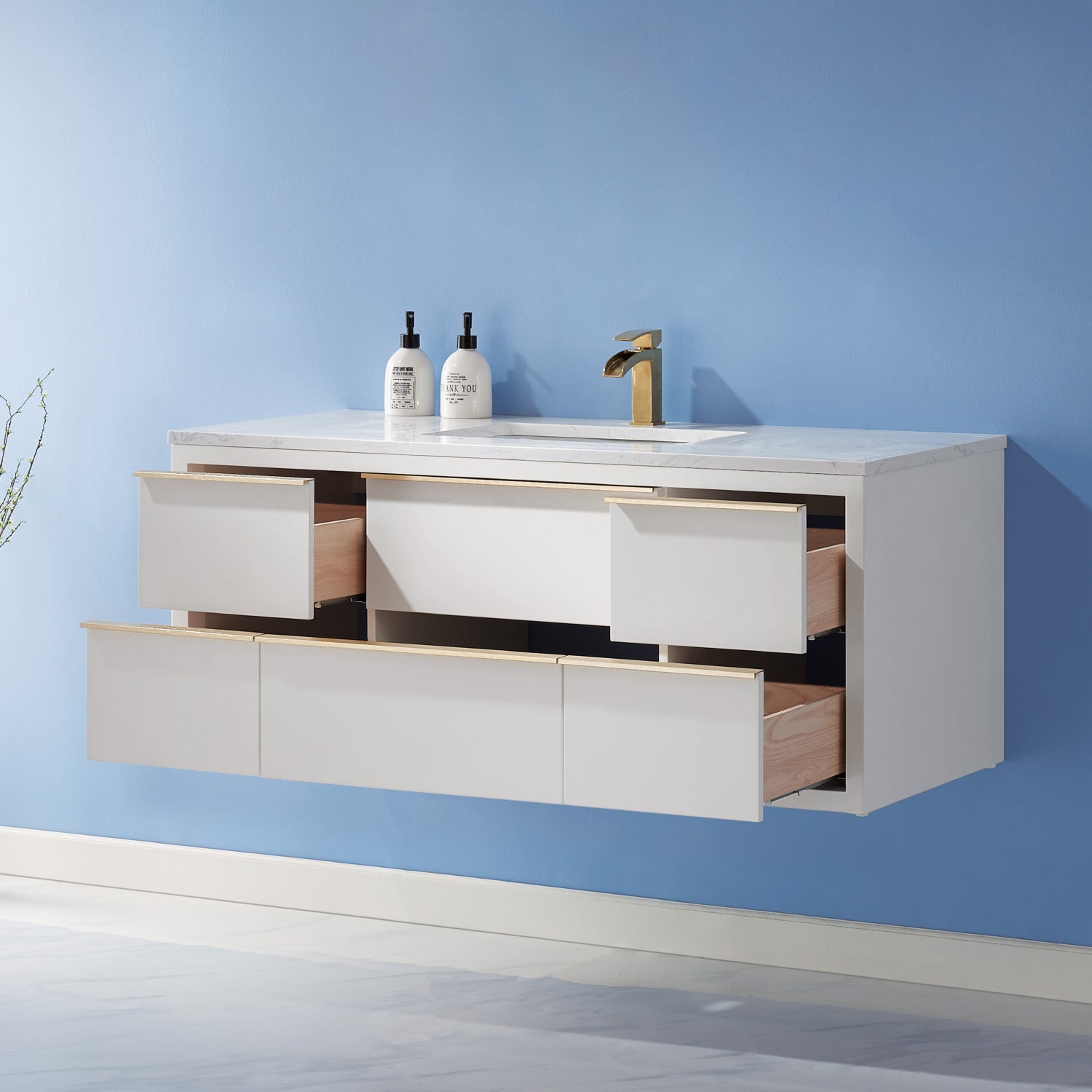 Morgan 48" Single Bathroom Vanity Set in White and Composite Aosta White Stone Countertop
